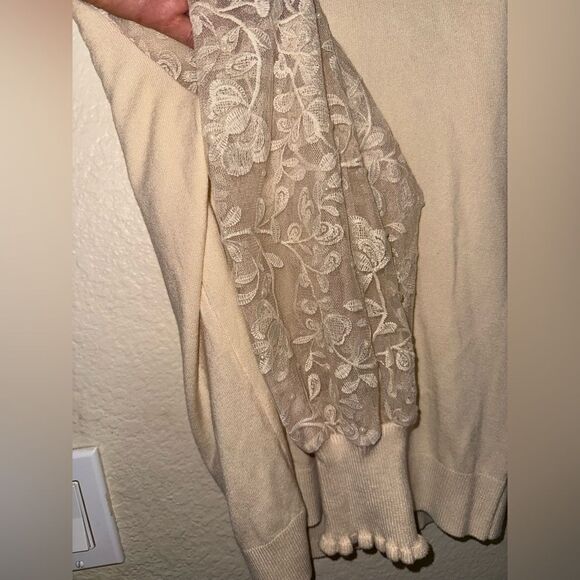 SIANI CRÈME SWEATER LACE, BEADED BALLOON SLEEVES - Size MED- NWT - Picture 8 of 15